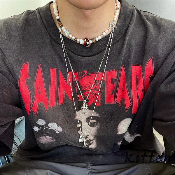 Cyberpunk Oversized shirt – New Summer Vintage Letter Portrait Angel Print Short Sleeved
