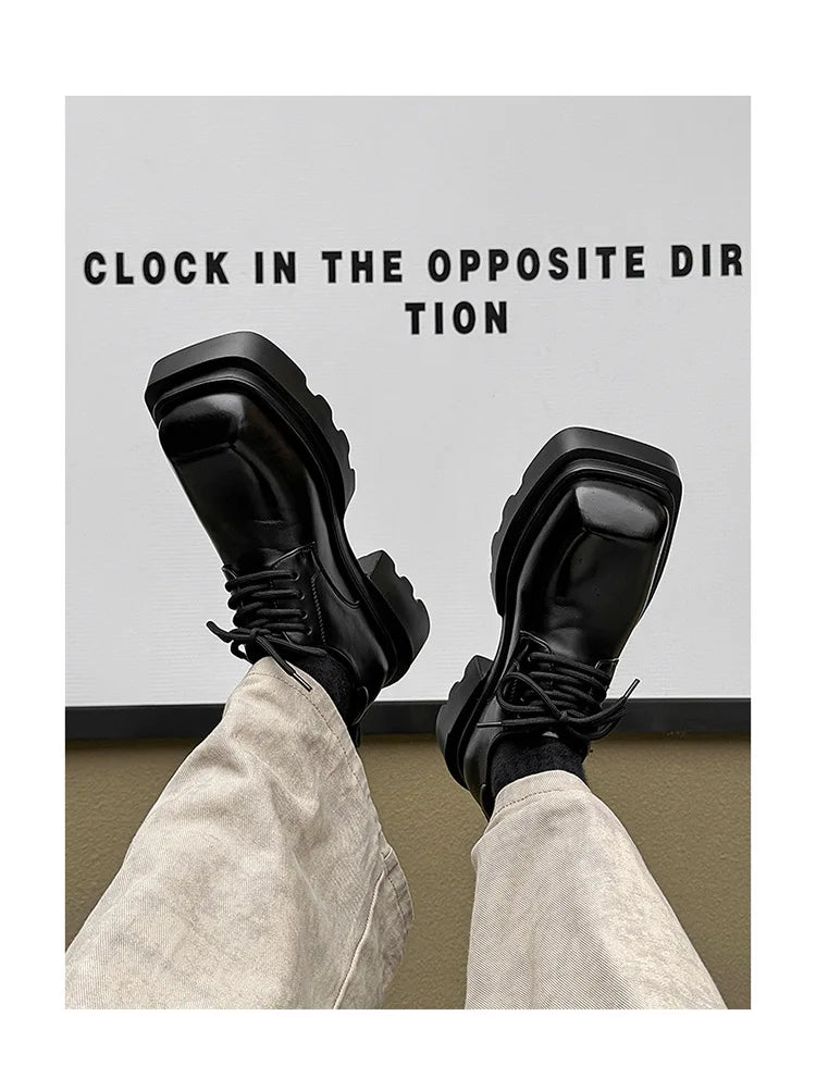 High Street Increase Derby Shoes Men's Streetwear Fashion Thick Sole Platform PU Leather Casual Luxury Designer Shoe