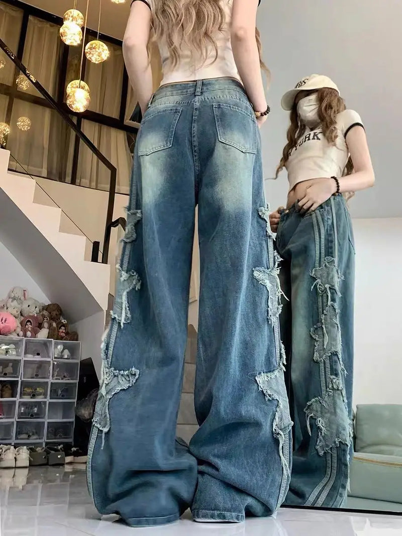 american retro high street straight leg jeans for men and women 2024 spring and autumn trend loose straight leg casual pants y2k ripped baggy denim