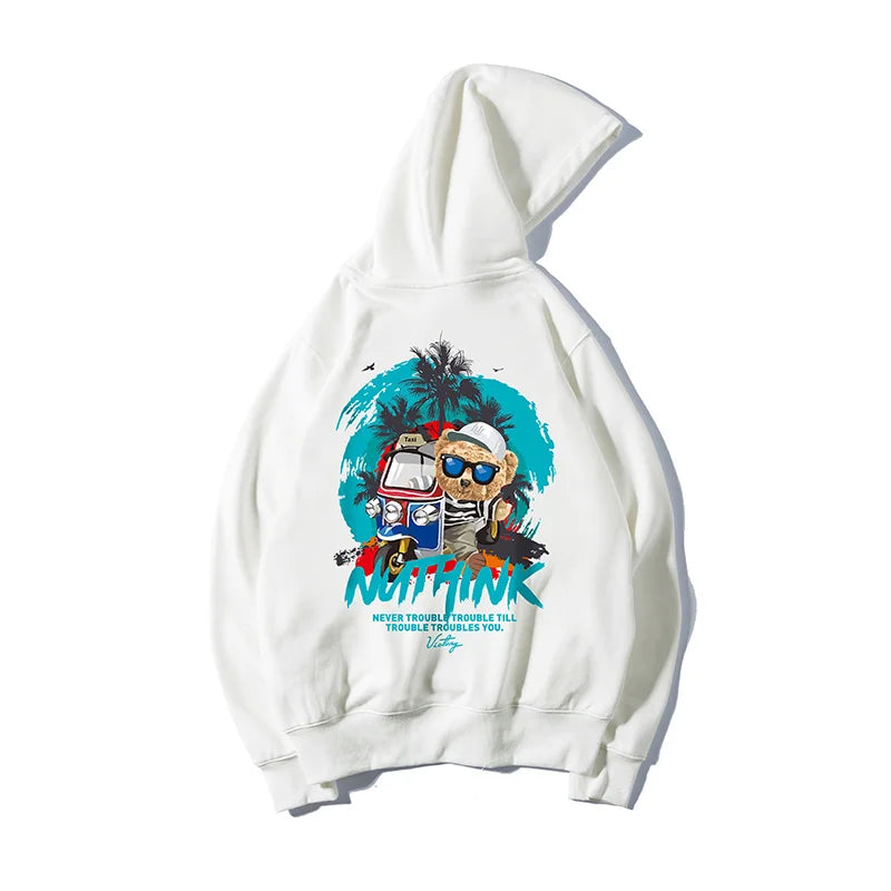 Funny Vacation Bear Graphic Printed Hoodies For Men Streetwear Hip Hop
