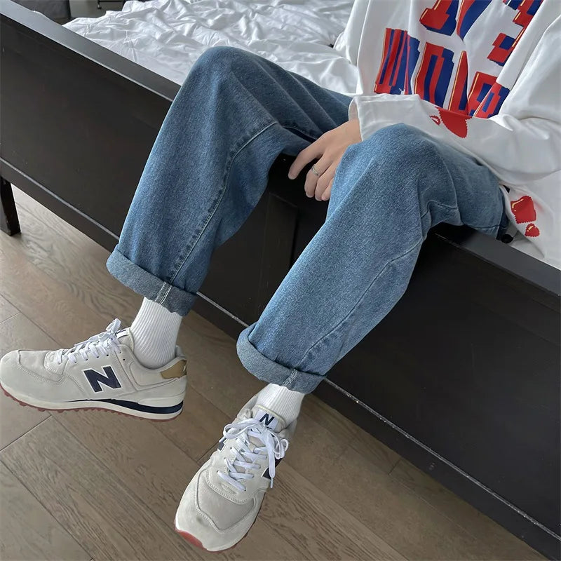2023 spring new luxury fashion loose straight jeans men retro fashion high street pants boutique clothing simple style unique jeans style 3817