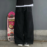 y2k jeans men women high waist wide wexwear graphic embroidered baggy jeans streetweartrouser harajuku black skateboard pants unique jeans style 2442