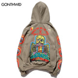 Punk Hoodie Men Streetwear Hip Hop Skull Skeleton Print Gothic Fleece