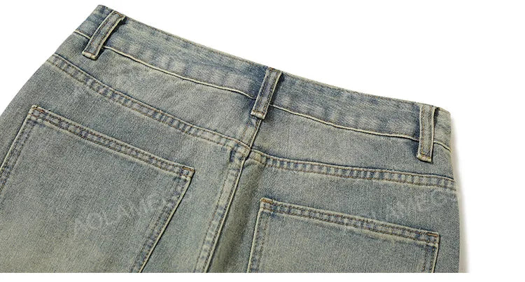 streetwear mens zipper jeans solid color patchwork straight jeans summer casual hip hop denim pants high street loose trousers unique jeans style 3511