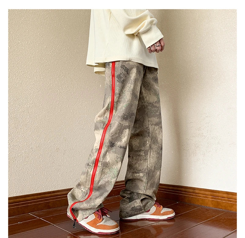 2023 outdoor side zipper camouflage baggy men cargo tracksuit pants overalls hip hop women sport long trousers spodnie dresowe unique cargo style 4237