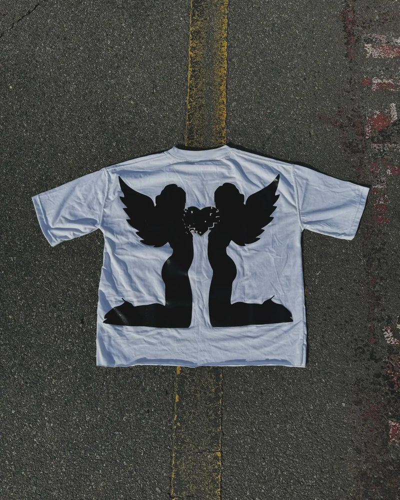 Vaporwave Streetwear top – American Gothic Fashion Angel Print Oversized T Shirt Womens