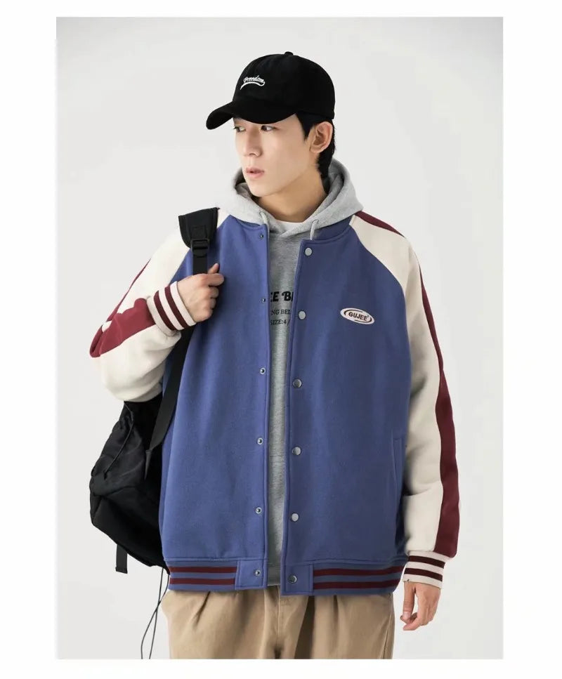 retro baseball bomber, daily drip outerwear, casual outfit