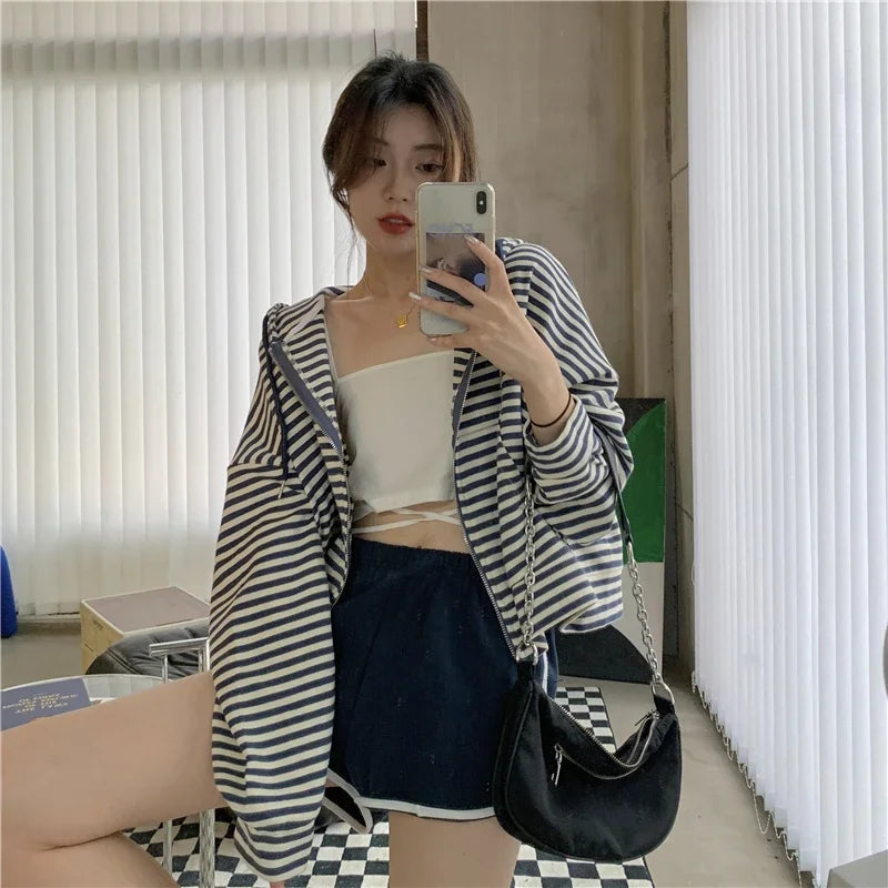 Autumn And Winter New Korean Style Ins Casual Sports Style Striped Hoo