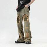 hip hop camouflage ripped patchwork denim pants for men y2k vintage streetwear wide leg jean 2025 new distressed baggy jeans ripped baggy denim