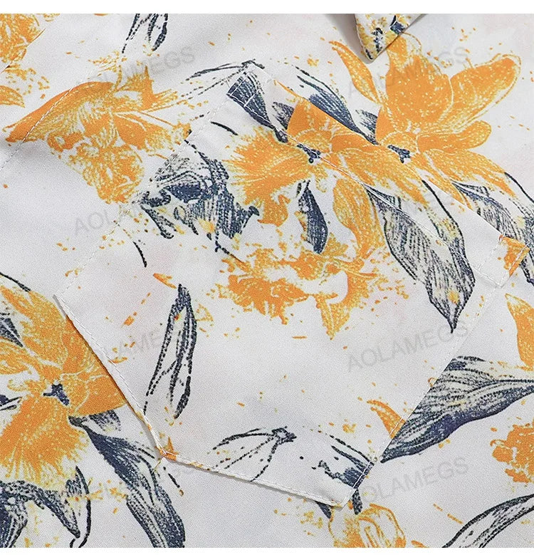 Casual Fashion Hawaiian Shirts Flower Pattern Half Sleeve Shirt Beach Fashion Versatile