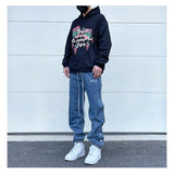 washed distressed denim sweatpant cashew flower patchwork oversized splice buckle jogging jeans casual button baggy men clothing unique joggers style 4356