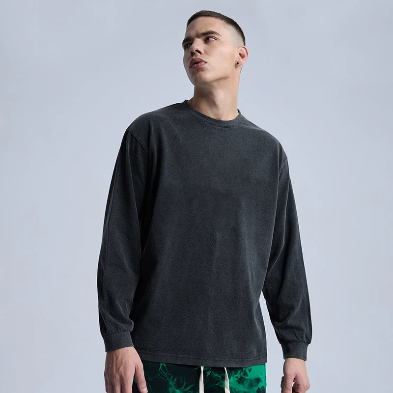 Rainbowtouches Washed Long Sleeve Shirts Vintage Graphic Print Long Shirts Men High Street Fashion Abstrac Washing Oversized Men