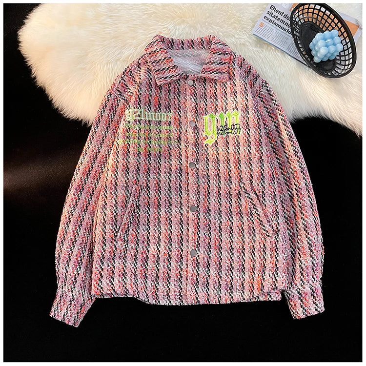 urban casual fashion hip style hop oversized everyday dc9213 material wear unisex - print high american-retro-plaid-jacket-korean-trend-couple-jackets-embroidery-design-unisex-outerwear-loose-plus-size-mens-coat premium streetwear quality design image style fit essential graphic streetwear design ID 83d51