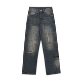 retro washed denim jeans destroyed ripped loose mens biker jeans side pocket fashion streetwear hip hop straight pants joggers unique joggers style 2214