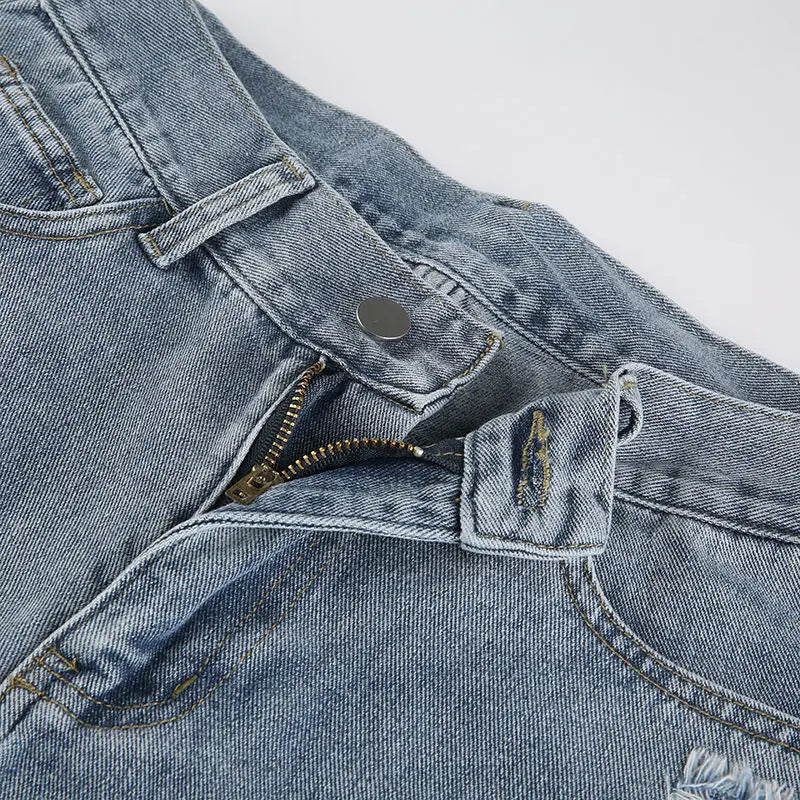 streetwear straight pants ladies ripped jeans mid waist loose wide leg pants ladies jeans y2k summer high street cargo pants unique cargo style 2742