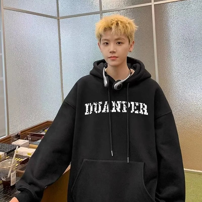 Autumn Mens Goth Letter Printed Pullover Hoodies Y2K Streetwear Fashio