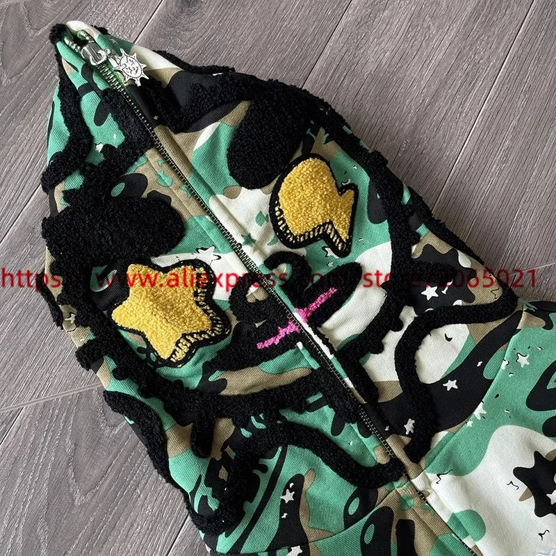 Towel Embroidered Cartoon Camouflage Glo Gang The Glory Full Zip Hoodi