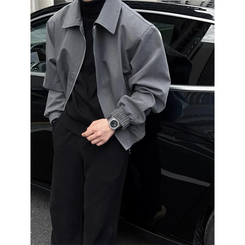 New Original Gray Short Coat Men Spring And Autumn American Retro High