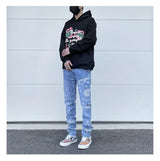 mens high street paisley print denim jeans casual hip hop distressed jeans slim fit skinny denim pants joggers streetwear men unique joggers style 1235