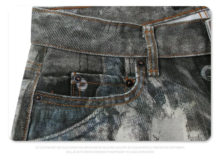 Autumn and winter 2024 new digital printed camo splash ink baggy jeans