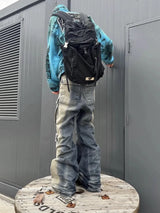 fashion denim baggy cargo jean pants men hip hop elastic waist wide legs retro washed jeans side pocket streetwear jeans joggers relaxed fit joggers