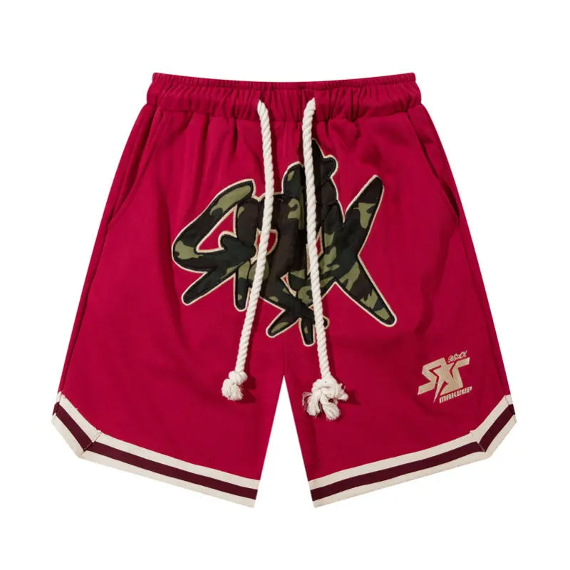 hip hop loose shorts elastic waist pants fashion letter embroidery shorts men casual drawstring streetwear sportswear gym shorts relaxed fit shorts