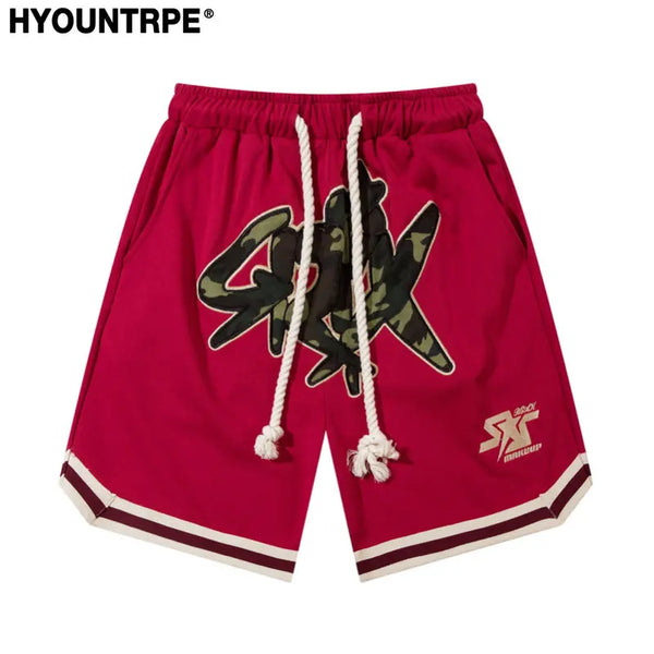 hip hop loose shorts elastic waist pants fashion letter embroidery shorts men casual drawstring streetwear sportswear gym shorts relaxed fit shorts