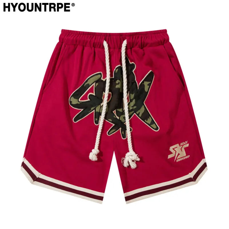 hip hop loose shorts elastic waist pants fashion letter embroidery shorts men casual drawstring streetwear sportswear gym shorts relaxed fit shorts