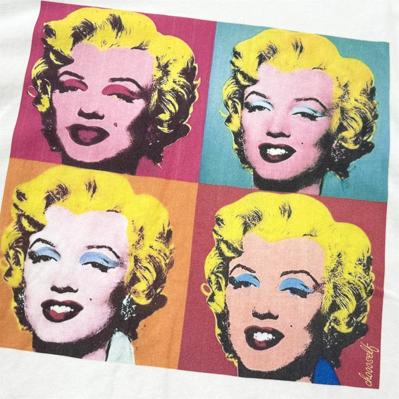gothic aesthetic print tee featuring vintage summer monroe portrait print streetwear hip pop style high street white tops t shirt