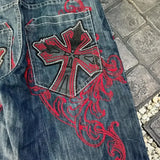 2024 new fashion comfortable versatile Gothic punk cross graphic print design casual denim short for men casual jorts shorts y2k
