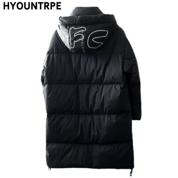 Men Hooded Down Jacket Winter Casual Letter Printed Parkas Streetwear Warm Black Zipper Jackets Harajuku Fashion Duck Down Coats