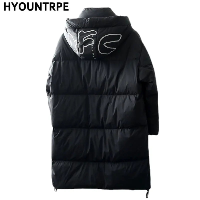 Men Hooded Down Jacket Winter Casual Letter Printed Parkas Streetwear Warm Black Zipper Jackets Harajuku Fashion Duck Down Coats