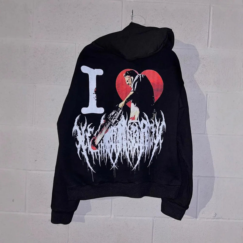 Y2k Long Sleeved Pullover Oversized Sweatshirt Dark Cartoon Hip-Hop Pattern Hoodie Streetwear Fashion Fall Winter Outfit Ootd