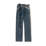 Ro Style Gradient Blue Horn Stacked Floor Dragging Jeans Unisex Streetwear Baggy Y2K Ribbons Zipper Denim Trousers Oversized