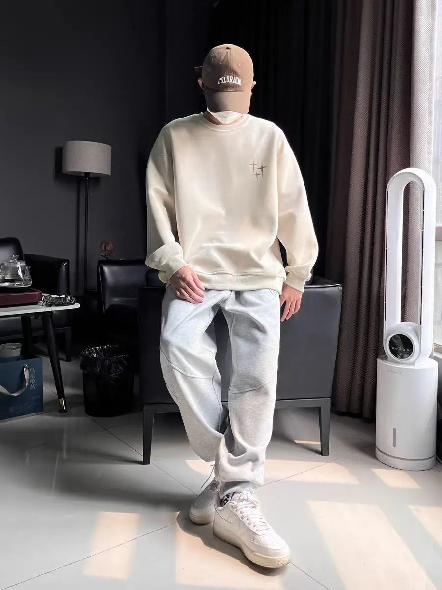 Personalized Street Sweatshirt Men American Fashion Brand High Street Hip Hop Letter Round Neck Long Sleeved Top
