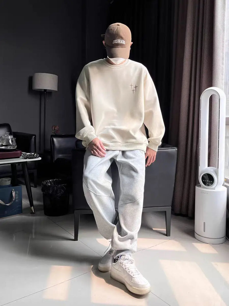 Trendy Korean Personalized Street Sweatshirt Men American Fashion Brand High Street Hip Hop Letter Round Neck Long Sleeved Top