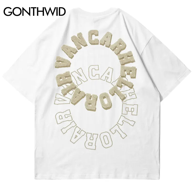 Vaporwave Aesthetic print tee – Mens Tshirt Streetwear Hip Hop Embroidery Letters Cotton Loo