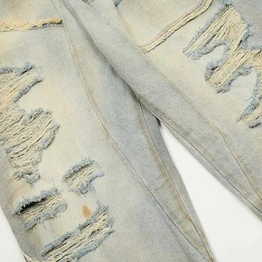 mens fashion ripped jeans blue straight baggy jeans trousers luxury loose casual distressed denim pants male urban skinny jeans