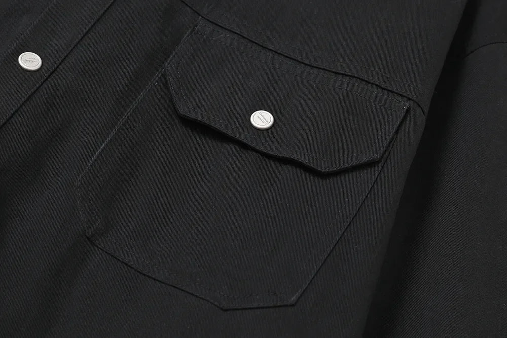 Back Zipper Vibe Style Black Long Sleeve Shirts Jackets for Men Streetwear Y2k Baggy Ropa Hombre Camisas Oversized Loose Coat