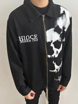 skulls printed harajuku denim jacket and coat mens fashion hip hop full zipper outerwear casual loose streetwear jeans jacket - variant style 6270f8 for streetwear fashion