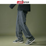 lappster men black baggy jeans streetwear 2023 harajuku casual straight pants male loose streetwear white graphic denim pants vintage washed jeans