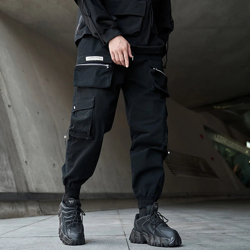 hip hop loose fit elastic waist cargo pants fashion military pockets ankle trousers pants mens drewstring sweatpants joggers urban active pants
