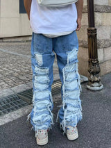 fashion destroyed ripped tassel holes denim jean pants mens casual loose straight baggy y2k jeans hip hop streetwear joggers unique joggers style 13