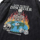 Sadcore Graphic tee – Men Long Sleeve Tshirt Hip Hop Flame Skull Skeleton Poker Pr