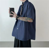 Korean style brown tie shirt men short-sleeved summer Hong Kong style y2k retro drape high-end men shirt casual versatile top