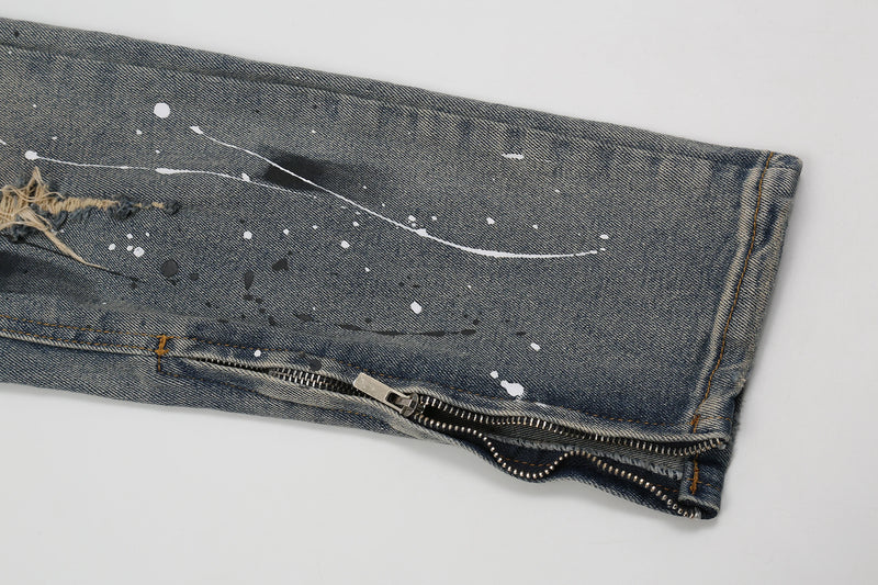 bottom zipper destroyed jeans skinny jeans ripped slim men biker jeans fashion graffiti printed streetwear hip hop pants joggers unique joggers style 663