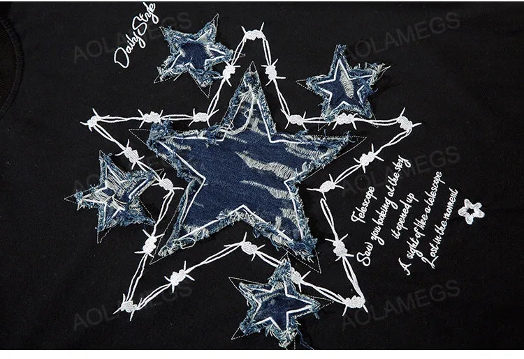 Trapwear Crying angel – Men Short Sleeve T Shirts Embroidery Star Patchwork Tees Str