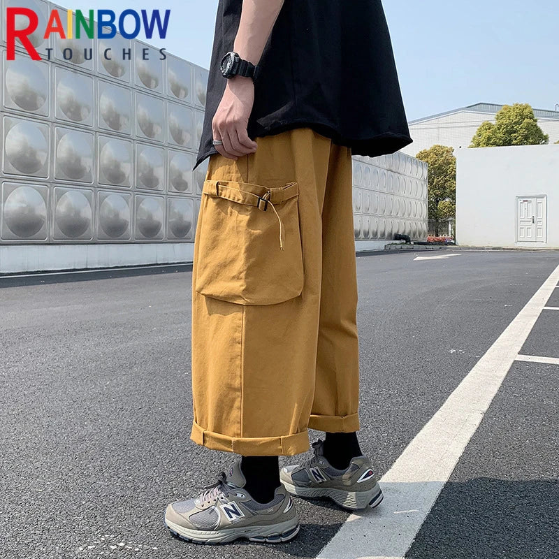 rainbowtouches cargo pants big pocket high street fashion hip hop tide card trousers men loose straight pant superior quality unique cargo style 865