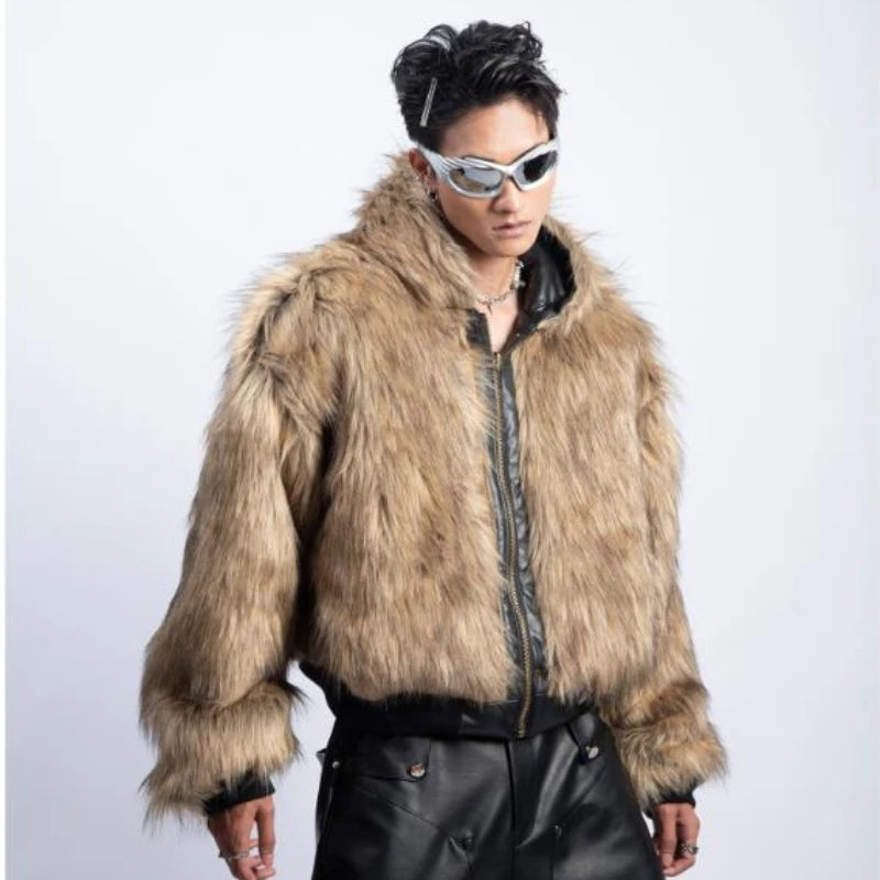 Integrated Fur Leather Men Cotton Jackets Thickened American High Street Motorcycle PU Leather Parkas Winter Couple Punk Outwear