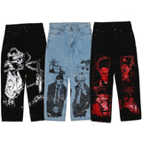 harajuku popular anime kokushibo print baggy jeans new style wide leg trouser y2k streetwear for men women high waist pants unique jeans style 4296